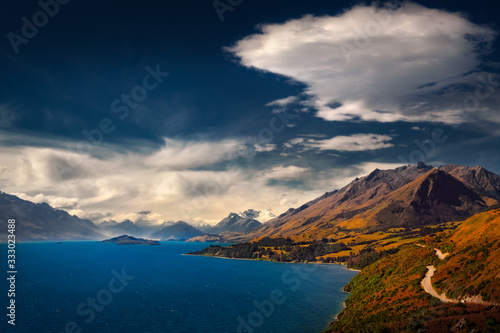 Scenic view from Bennetts bluff viewpoint, near Glenorchy, New Zealand photo