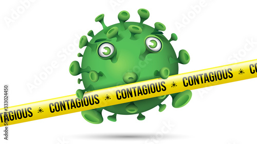 Funny Green Virus Behind Yellow Security Tape - Contagious