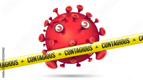 Funny Red Virus Behind Yellow Security Tape - Contagious