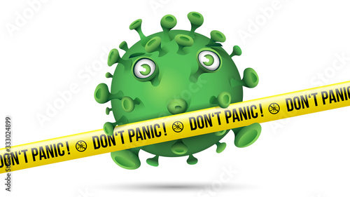 Funny Green Virus Behind Yellow Security Tape -Don't Panic