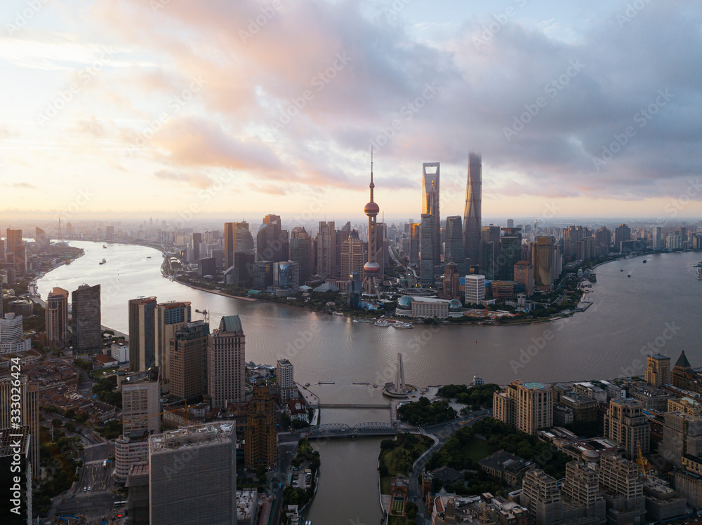 Sunrise landmark panorama of Shanghai