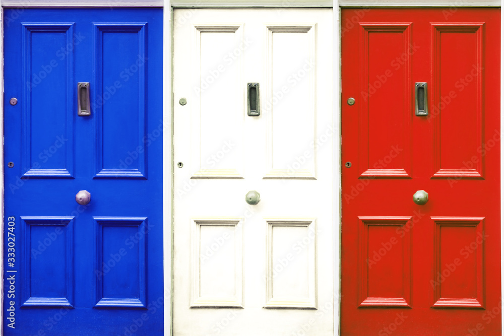 Door symbolizing closing. Door colored in the flag of France.