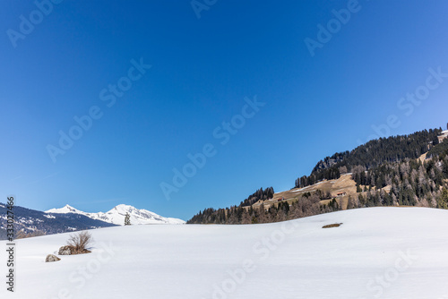 Empty and deserted ski slopes during the corona virus lockdown in the Swiss Alps