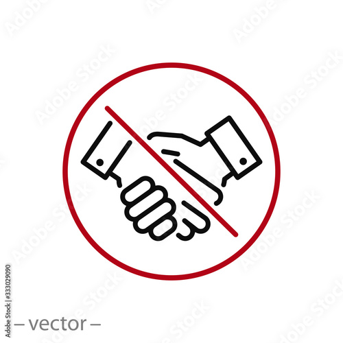 no handshake icon, warning forbidding contact, prohibiting shake, thin line web symbol on white background - editable stroke vector illustration eps10