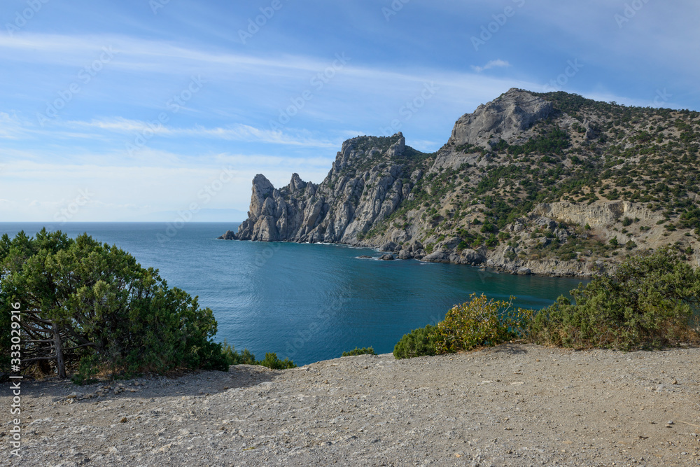 Fototapeta premium View towards Chicken-Kaya cape and Deliliman Bay, Crimea, Russia.