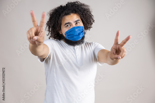 Man greeting by new style for prevent coronavirus. social distancing