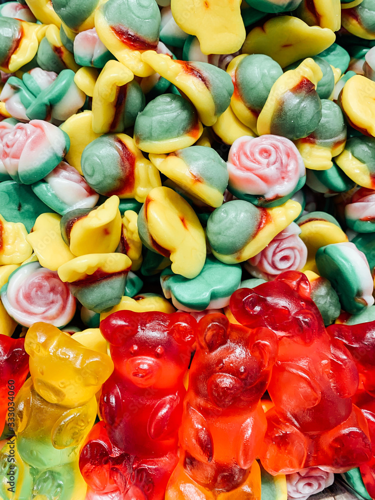 lots of delicious sweet candies for eating marmalade as a background