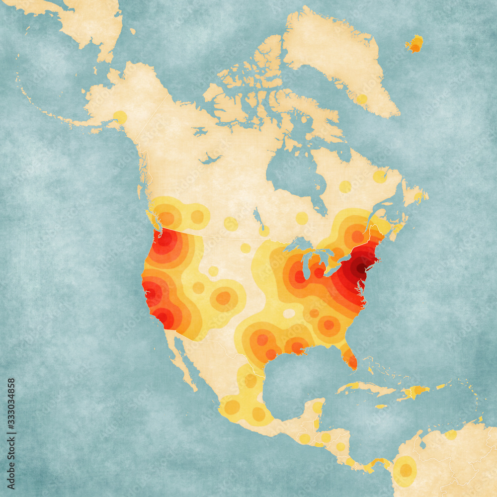 Coronavirus Covid19 Map of North America (USA) Stock Illustration