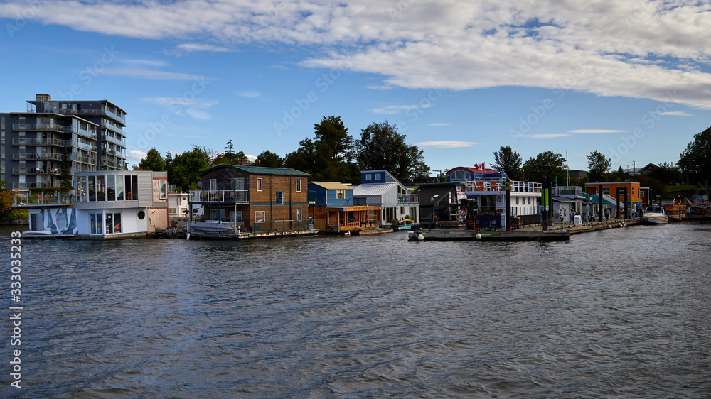 Floating homes and building on Fisherman's Wharf  Victoria, British Columbia, Canada 