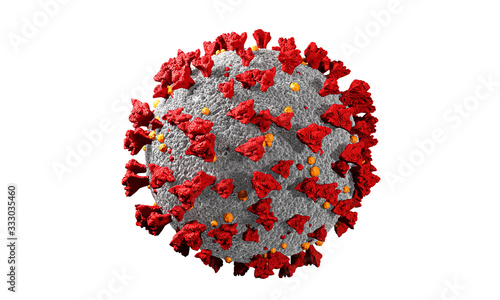 Coronavirus cells or bacteria molecule. Virus Covid-19. Virus isolated on white. Close-up of flu, view of virus under a microscope, infectious disease. Bacteria, cell infected organism. 3d Rendering.
