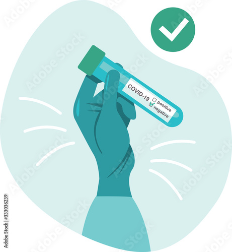 Hand holds a test tube containing a negative test sample for COVID-19