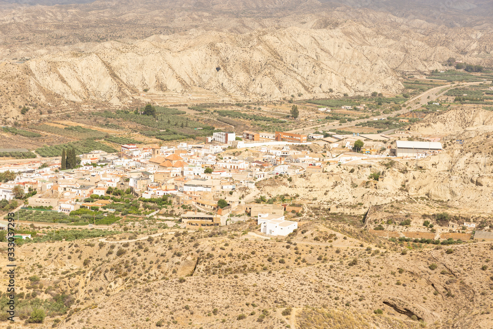 landscape with a view over Alhabia town, province of Almeria, Andalusia, Spain