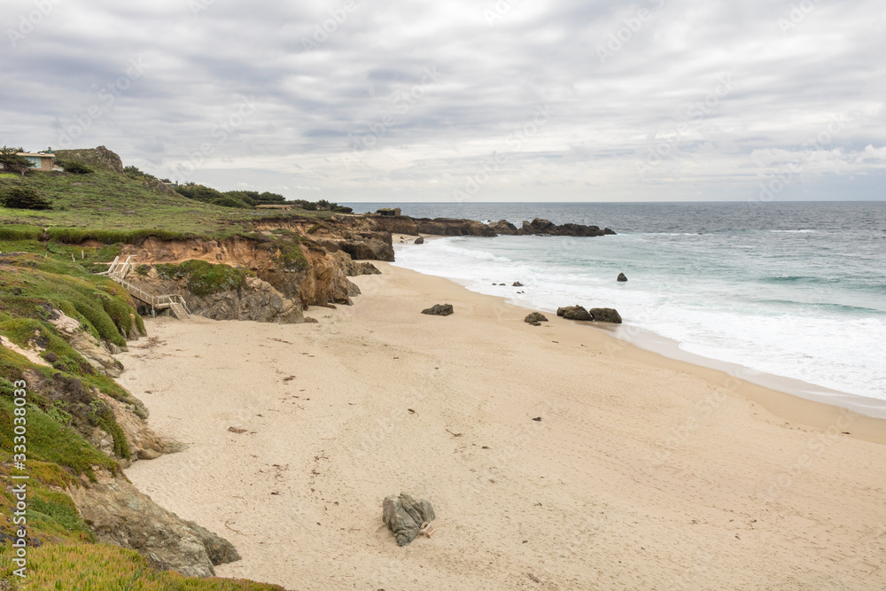 View of Garrapata State Beach Parking on cloudy day, Carmel-by-the-sea, California, USA. Highway 01.
