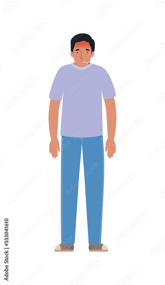 Avatar man with fever and thermometer vector design Avatar man with fever and thermometer vector design