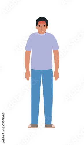 Avatar man with fever and thermometer vector design