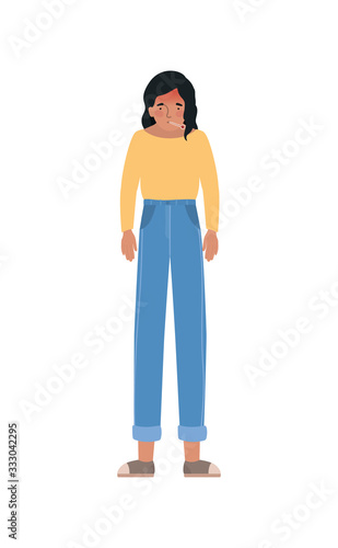 Avatar woman with fever and thermometer vector design