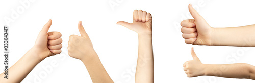 Hands show thumb up on a white isolated background