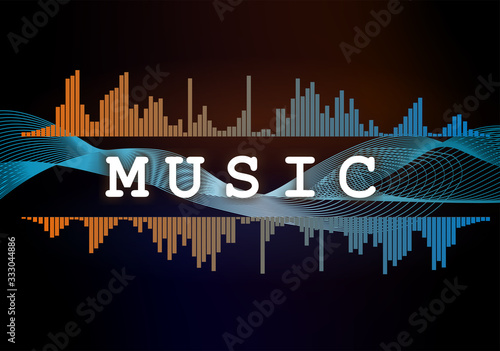 The inscription "Music". Graphic design. Colorful color mixing. Abstract background