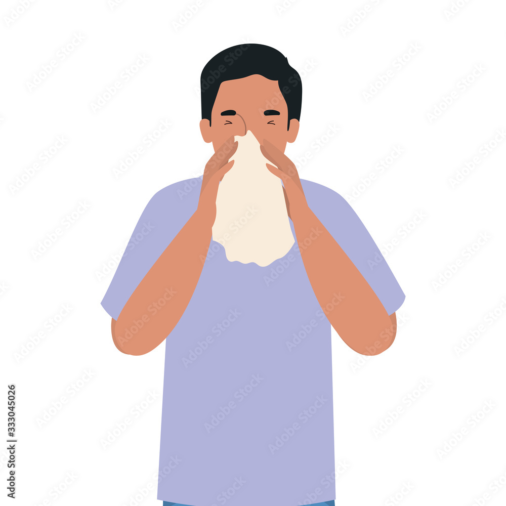 Avatar man with cold holding tissue vector design Avatar man with cold holding tissue vector design