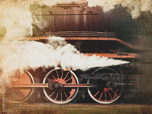 Φωτογραφία vintage trains with a steam on the move