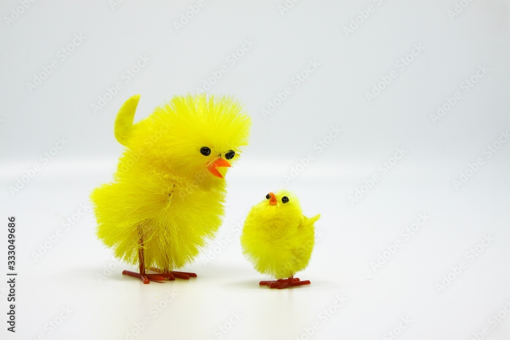 Cute little Easter chicks standing in a row