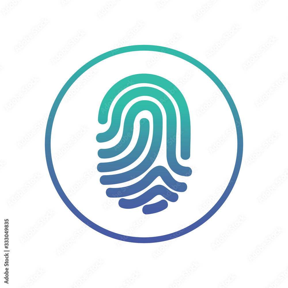 Circle fingerprint icon design for app. Digital touch scan identification or electronic sensor authentication. Finger print flat scan. Biometric security system concept with fingerprint. Circle fingerprint icon design for app. Digital touch scan identification or electronic sensor authentication. Finger print flat scan. Biometric security system concept with fingerprint.