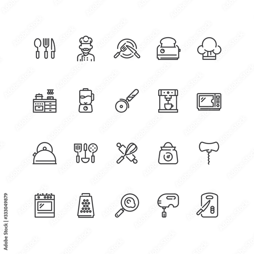 Set of cooking and kitchen icons in line style. Set of cooking and kitchen icons in line style.