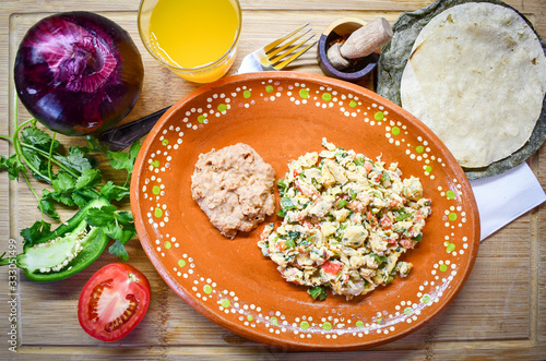 Traditional Mexican style scrambled egg made with onion, jalapeno and tomato.