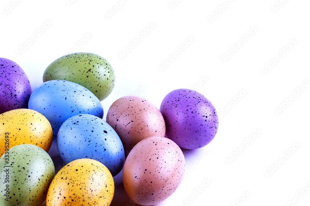 Easter multi-colored eggs on a white background Easter multi-colored eggs on a white background
