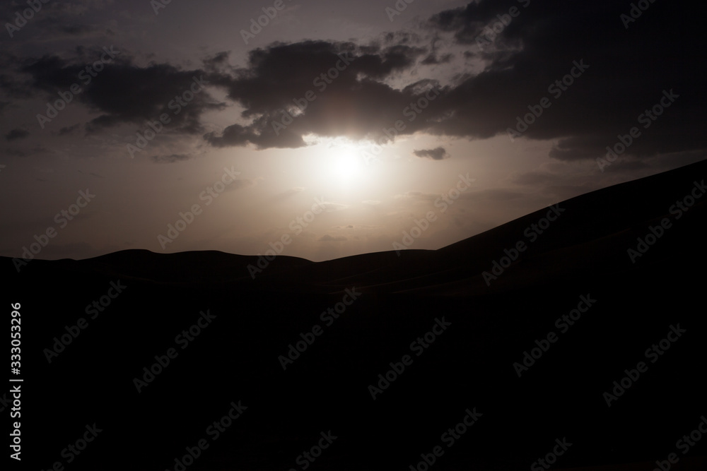 Panorama view of the Sahara Desert during sunset Panorama view of the Sahara Desert during sunset