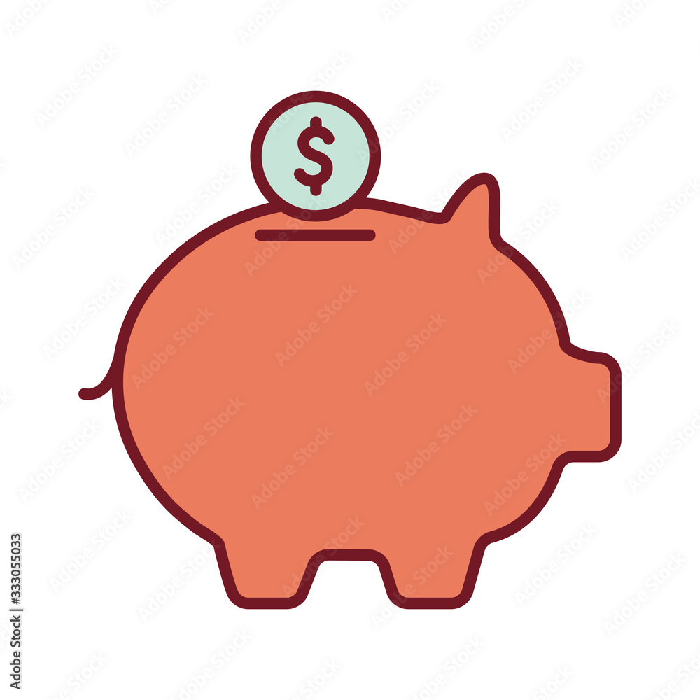 Isolated money piggy with coin line and fill style icon vector design Isolated money piggy with coin line and fill style icon vector design