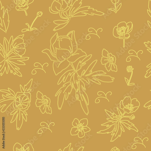 pattern with spring flowers colored yellow beige
