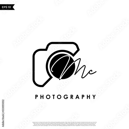 Initial Letter MC with camera. Logo photography simple luxury vector.