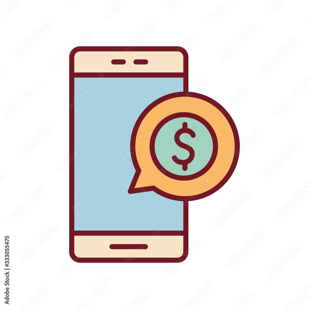 Isolated smartphone with dollar bubble line and fill style icon vector design Isolated smartphone with dollar bubble line and fill style icon vector design