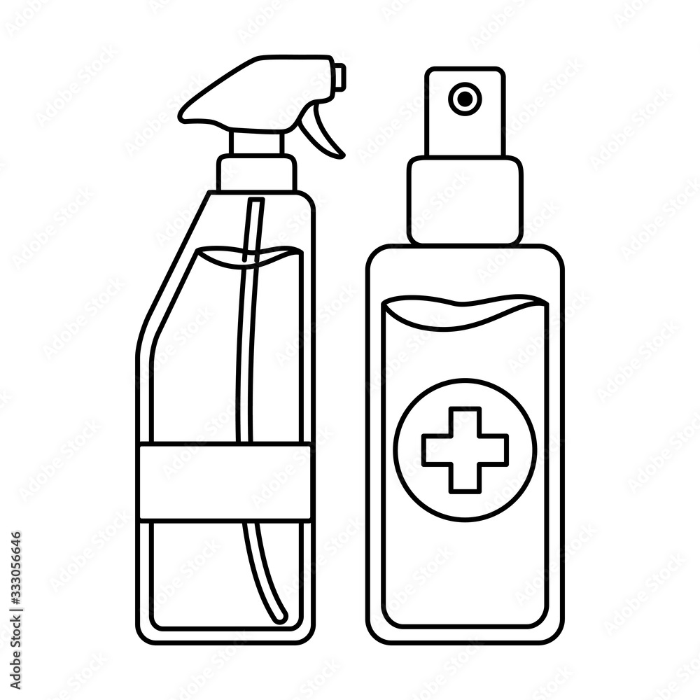 Soap dispenser and alcohol spray bottle with cross vector design Soap dispenser and alcohol spray bottle with cross vector design