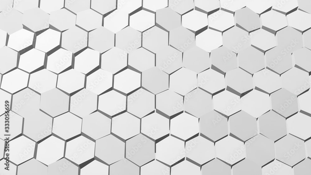 Abstract white and gray hexagon background; honeycomb pattern; 3d rendering, 3d illustration Abstract white and gray hexagon background; honeycomb pattern; 3d rendering, 3d illustration