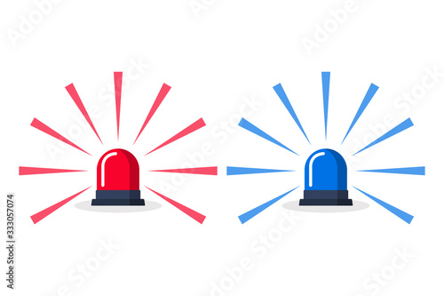 Police flasher, siren vector set. Red and blue sirens, flashers ambulances. Icons for alarm or emergency cases.