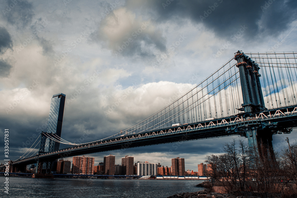 Manhattan Bridge, New York City. Wide angle View