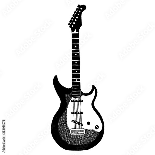 Electric vector guitar. Emblem for musical school, music festival. Heavy metal, rock, jazz.