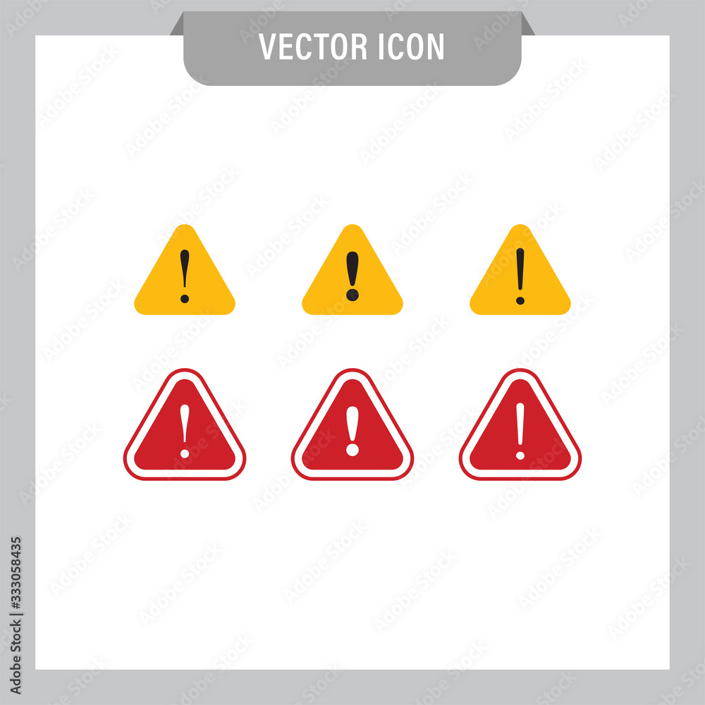 Alert icons. Exclamation sign in triangle, alarm message. Alert icons. Exclamation sign in triangle, alarm message.