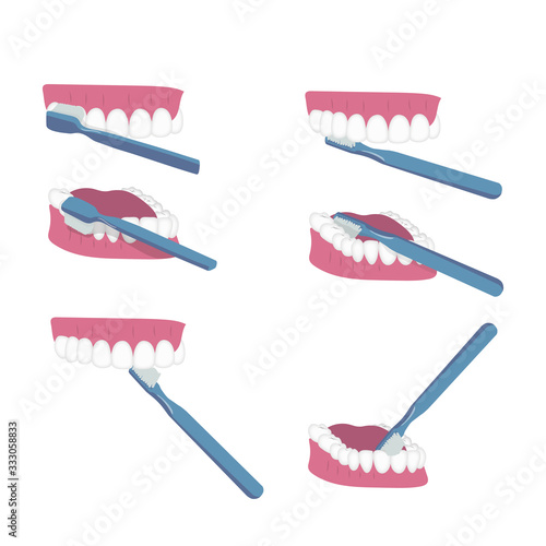 tooth brushing technique on white background