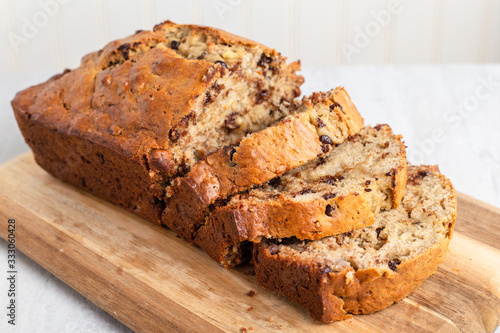 Freshly baked banana bread with walnuts and chocolate  chips