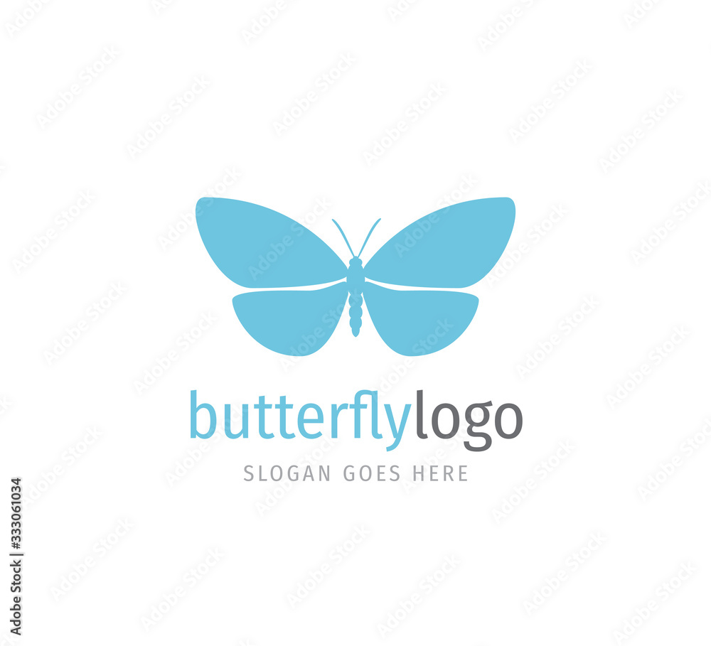 simple blue beautiful butterfly vector logo design open wings from top view