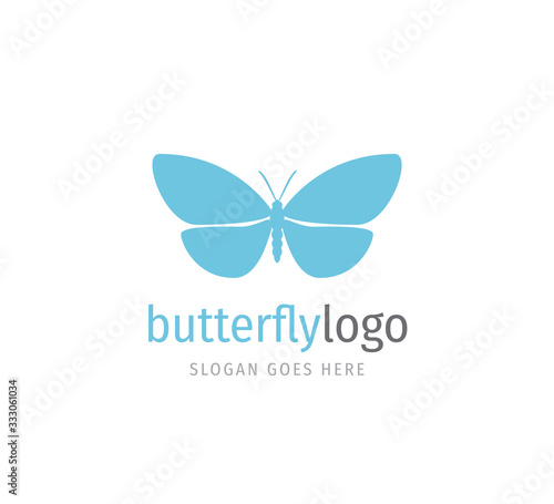 simple blue beautiful butterfly vector logo design open wings from top view