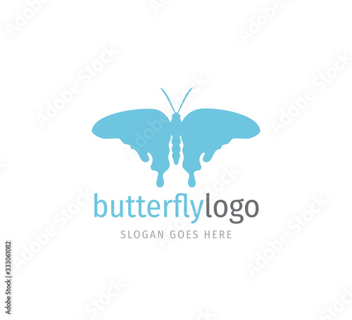 simple blue beautiful butterfly vector logo design open wings from top view