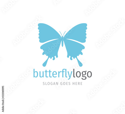 simple blue beautiful butterfly vector logo design open wings from top view