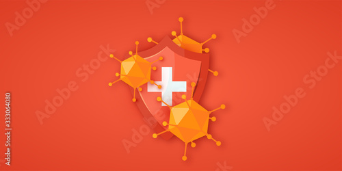 Immune system banner in cartoon style, vector