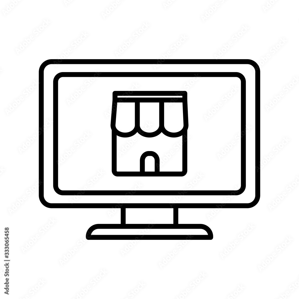 shopping store inside computer line style icon vector design shopping store inside computer line style icon vector design