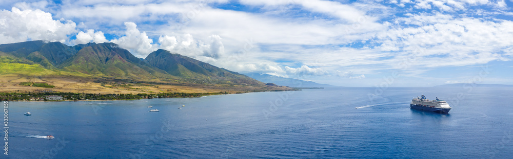 Cruise ship near Hawaii mountains