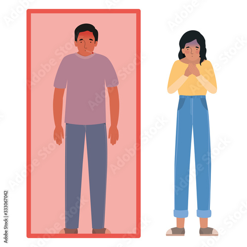 Avatar man and woman with fever in quarantined and nauseous vector design